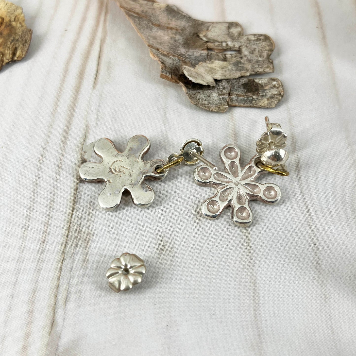 Fine Silver Snowflake Earrings Handmade By Linda Stiles Smith Of NatureScapes Studio. Christmas Gift For Women. Back View.