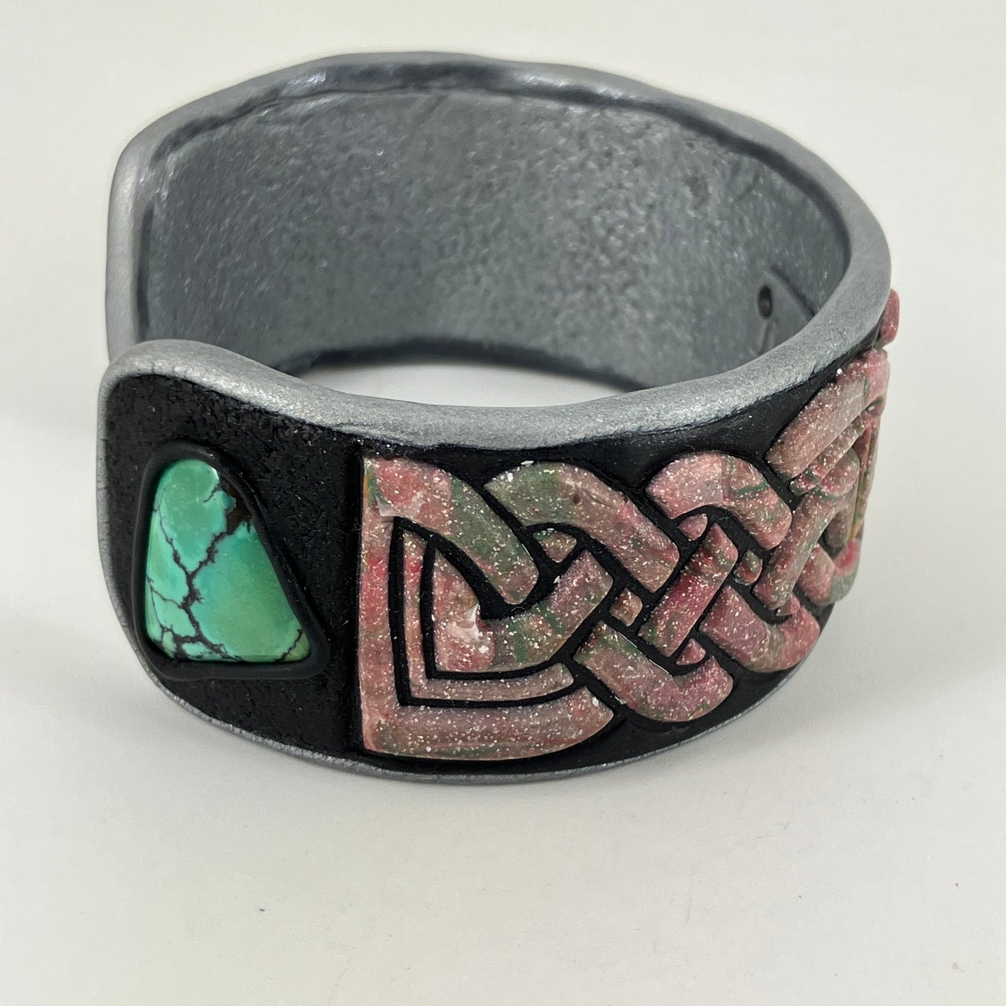 Celtic design cuff bracelet set with turquoise gemstones