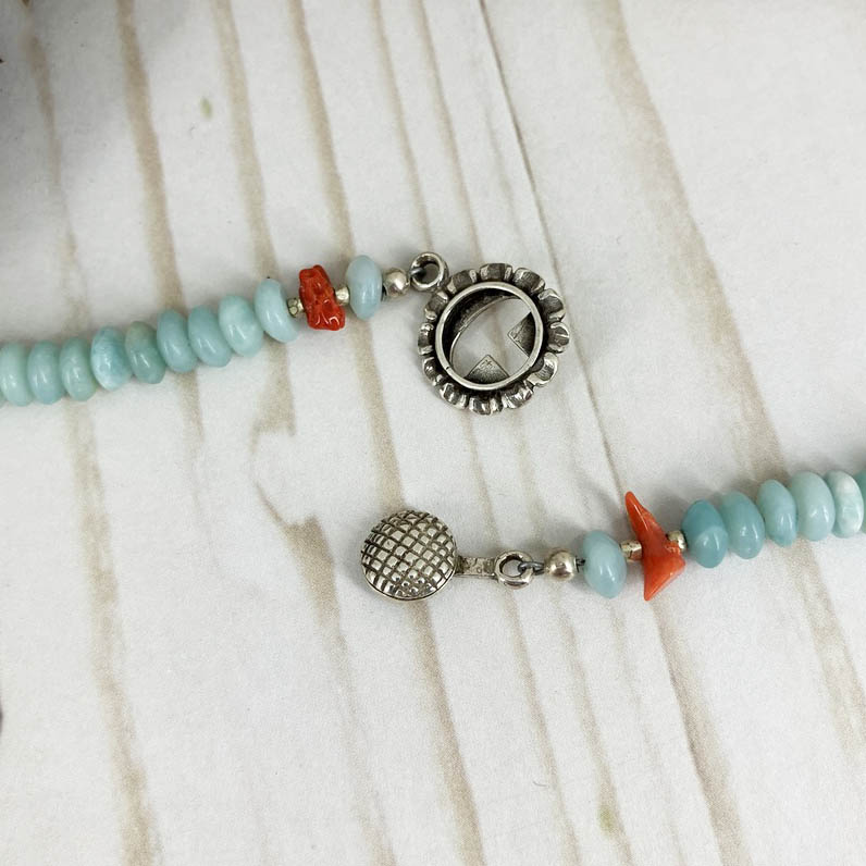 One Of A Kind Red And Turquoise Coral Reef Statement Necklace Handmade By Linda Stiles Smith Of NatureScapes Studio. Clasp View. Unique Gift For Women.