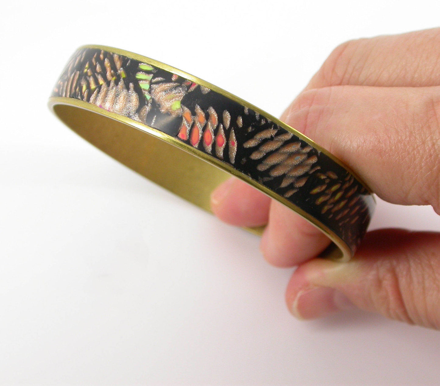 Handmade Black Snakeskin Style Bangle Bracelet by Linda Stiles Smith Of NatureScapes Studio. View Of The Wide Style Bangle. Great Gift For Women.