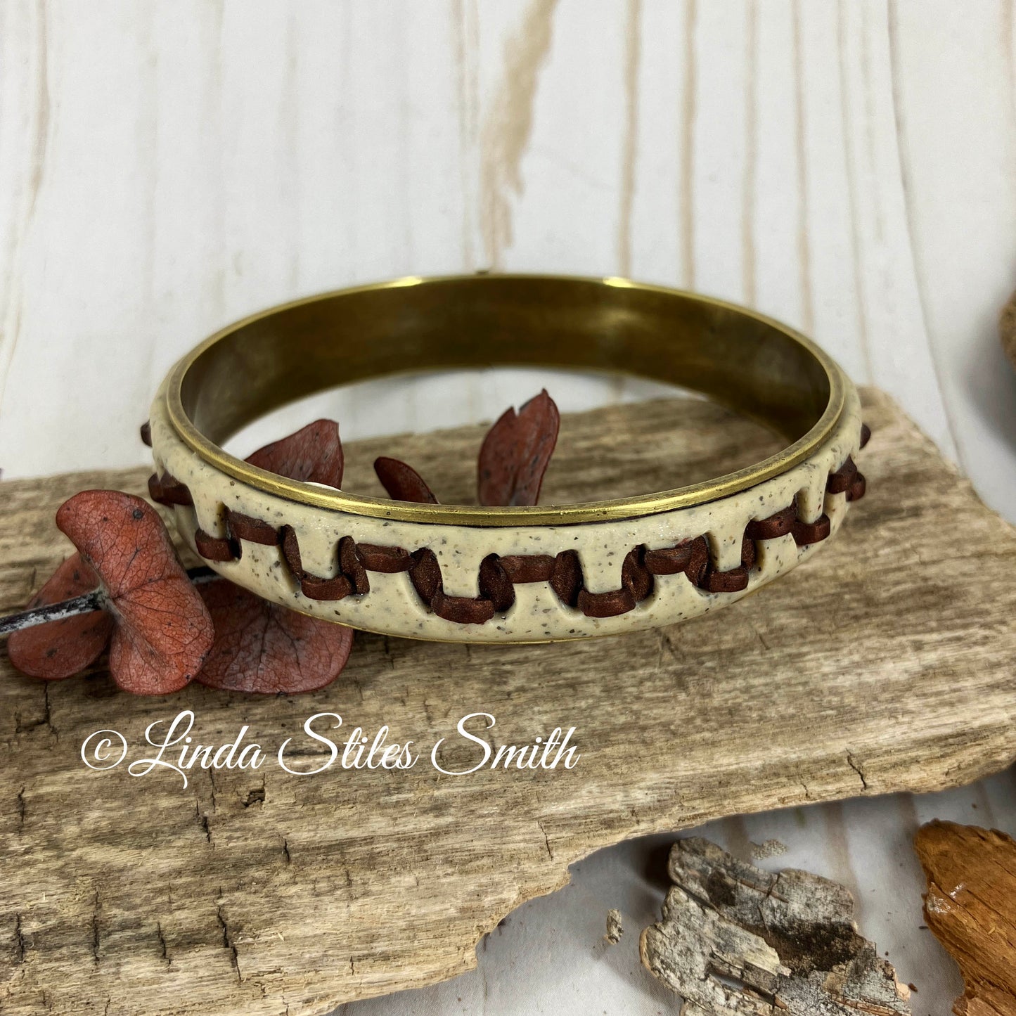 Faux leather look bangle bracelet expertly crafted by Linda Stiles Smith of NatureScapes Studio.