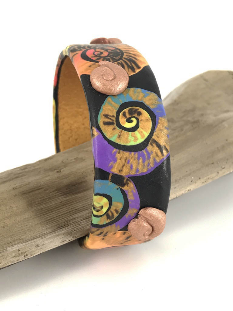 Color Symphony Cuff Bracelet – A One-of-a-Kind Masterpiece Handmade Using Polymer Clay By Linda Stiles Smith Of NatureScapes Studio. Unique Gifts For Women. Side View.
