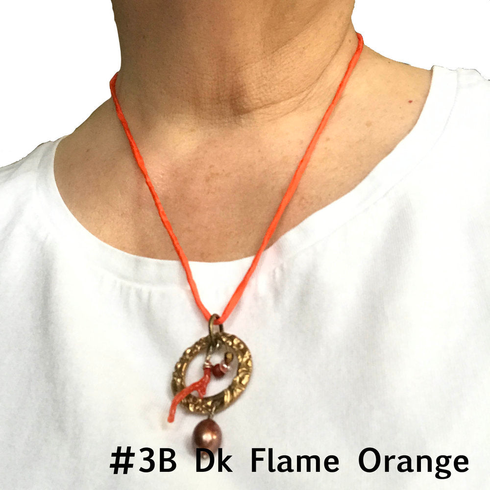 Example of the 2mm thick Dark Flame Orange silk cord finished with silver plated lobster or spring ring clasp, handmade accessory by Linda Stiles Smith of NatureScapes Studio. Pendant NOT included.