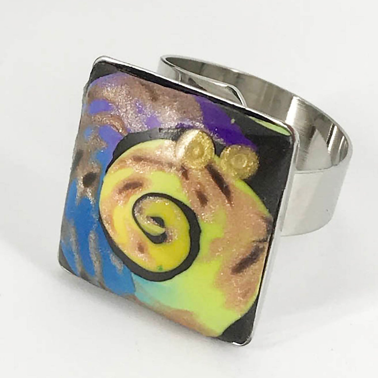 Handmade Adjustable Polymer Clay Rings by Linda Stiles Smith of NatureScapes Studio.