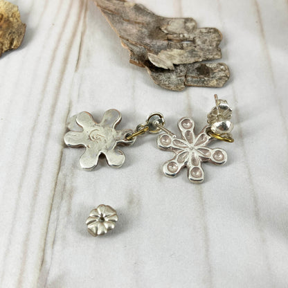 Snowflake Fine Silver Earrings By Linda Stiles Smith Of NatureScapes Studio. Back and Front View. Small Dangle Earrings Gifts For Women.