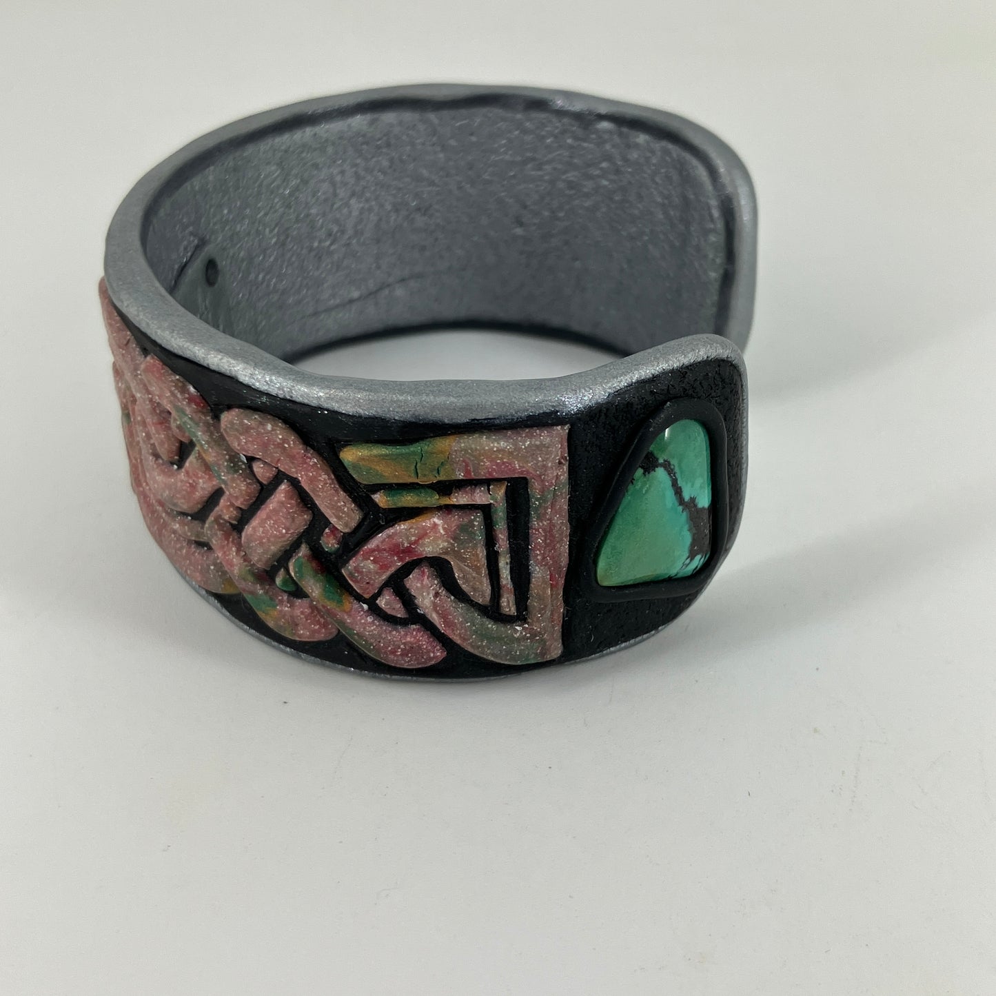 Celtic design cuff bracelet set with turquoise gemstones