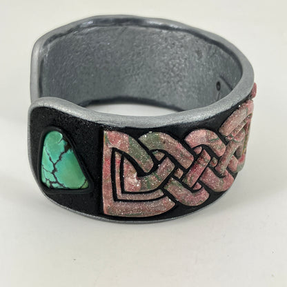 Celtic design cuff bracelet set with turquoise gemstones