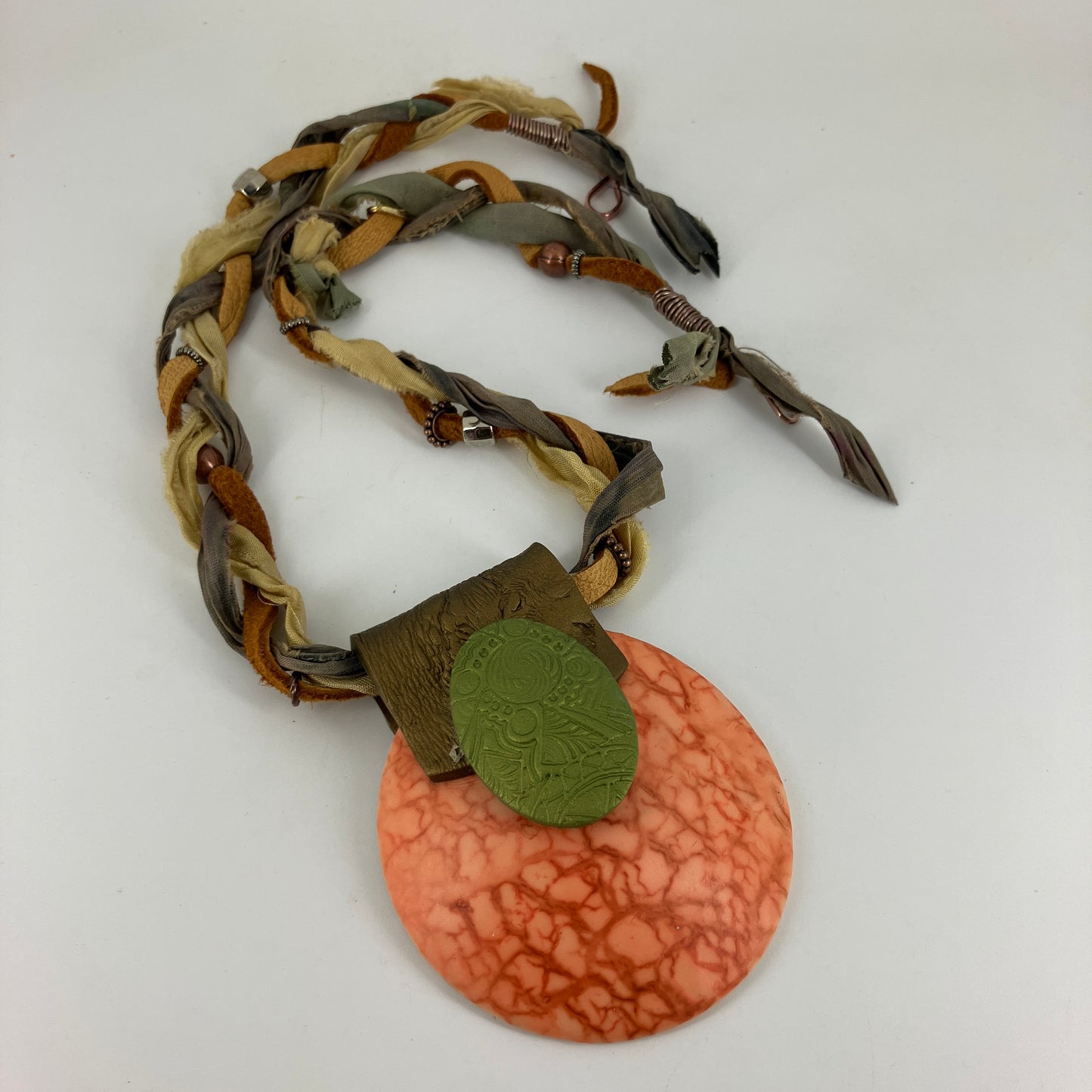 Statement Necklace with large Saucer pendant and unique neck chain