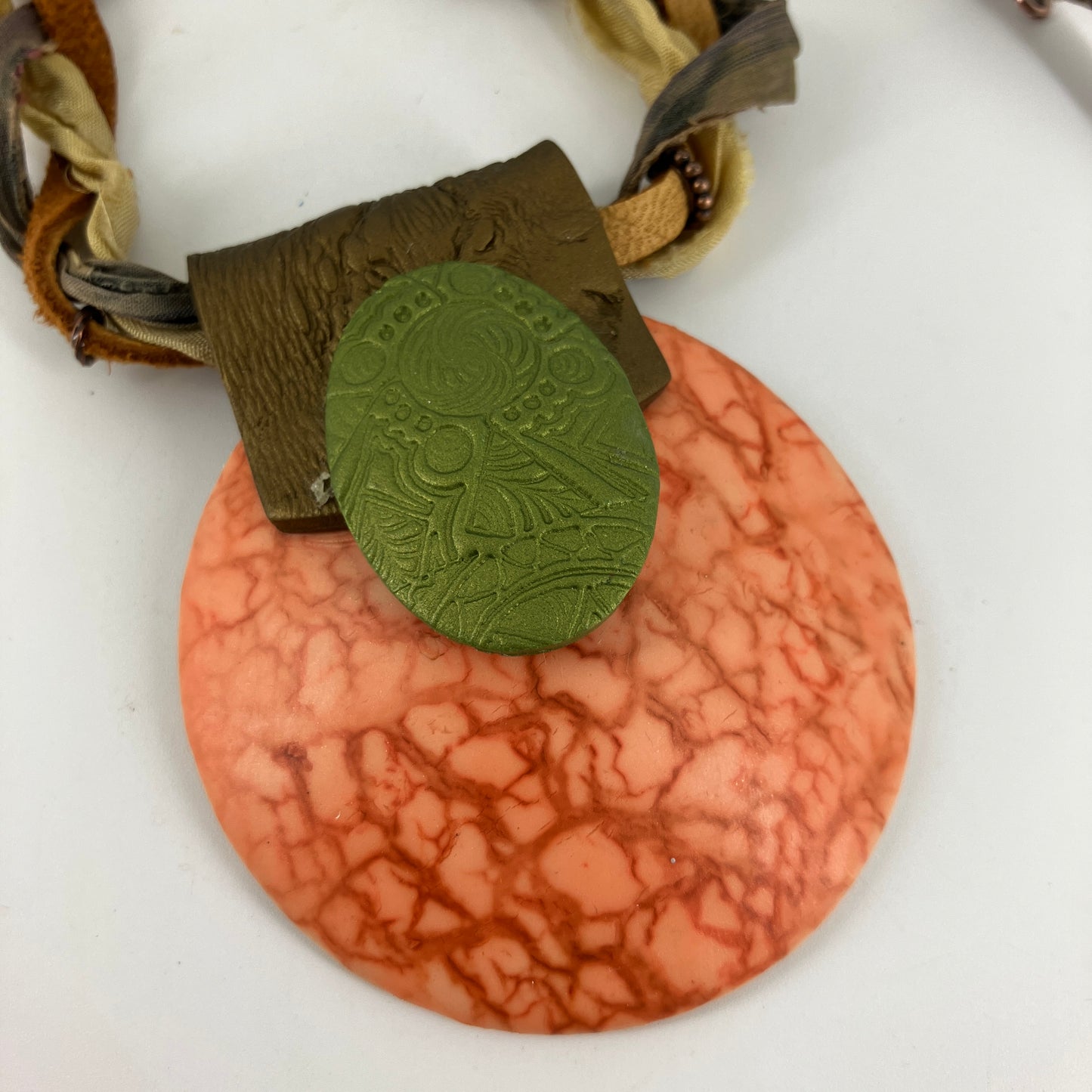 Statement Necklace with large Saucer pendant and unique neck chain