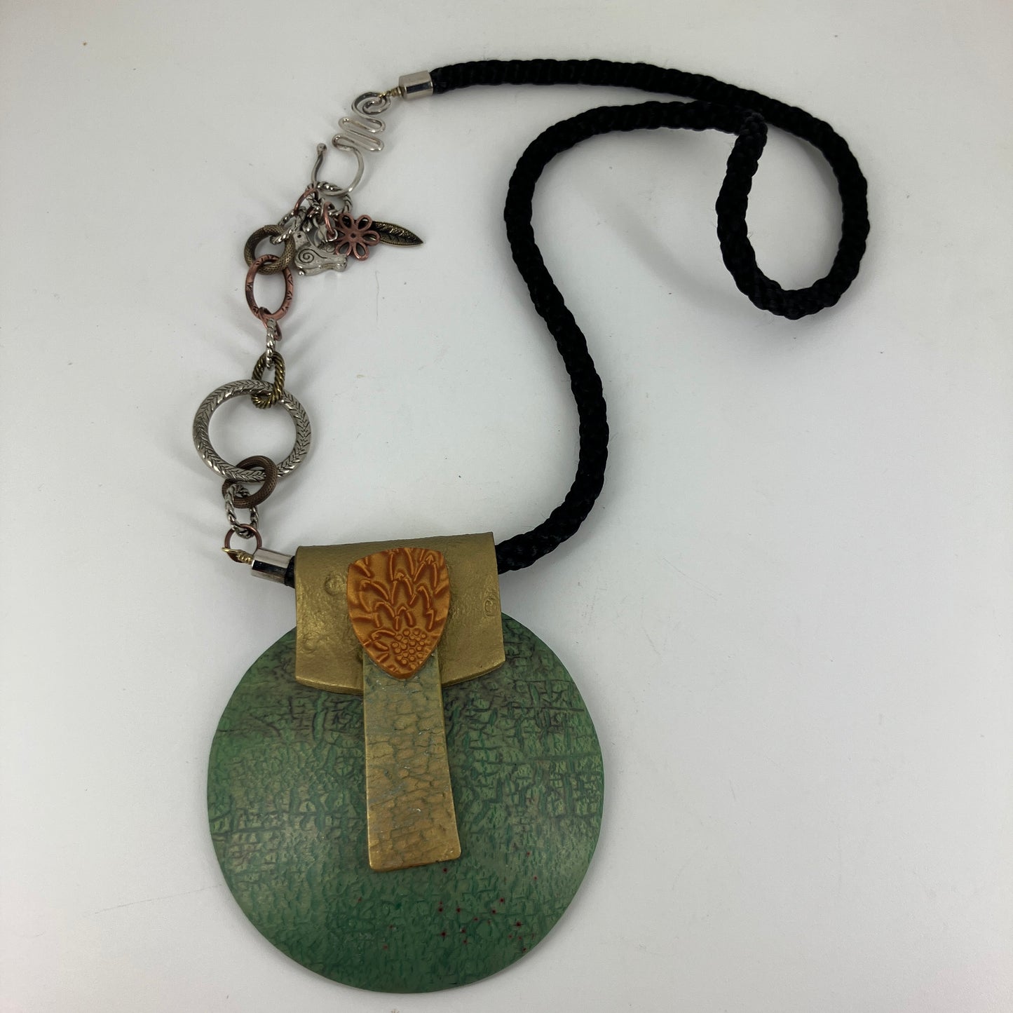 Statement Necklace with large Saucer pendant and unique neck chain