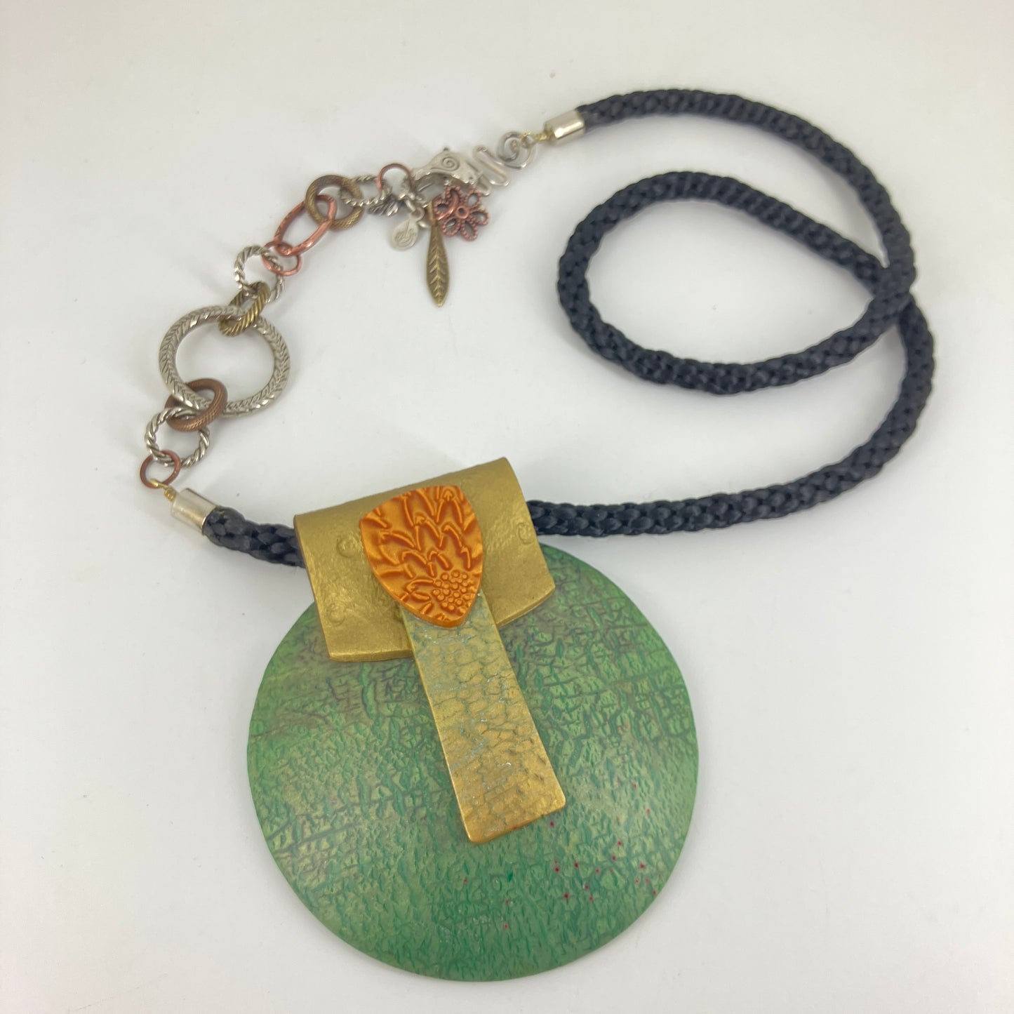 Statement Necklace with large Saucer pendant and unique neck chain