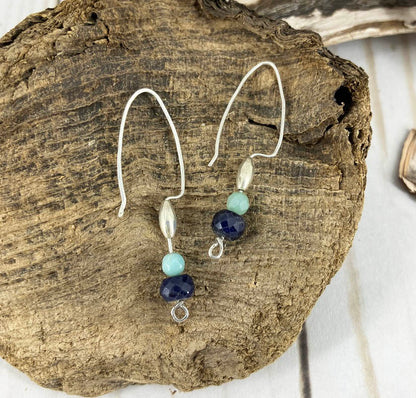 Vessel earrings are a fine custom hook with a stationary drop of gemstones and silver to match the necklace handmade by Linda Stiles Smith of NatureScapes Studio.