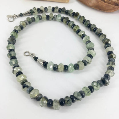 Gemstone bead necklace with green moss agate.