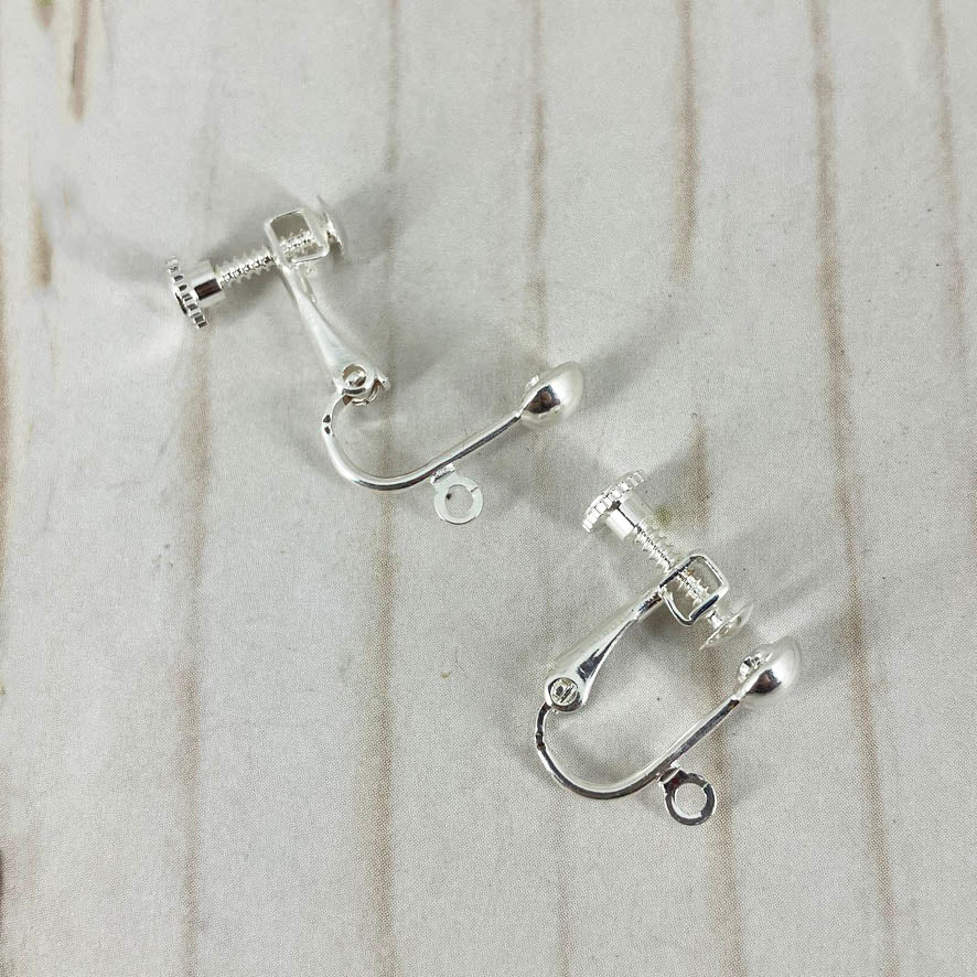 Clip Earrings with an extra screw back adjustment feature for extra secure dangle earrings. Silver Plate with dangle loop easy to switch. NatureScapes Studio.