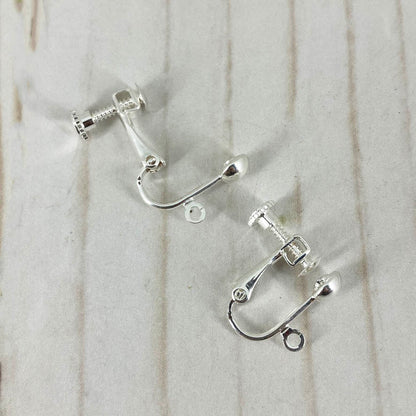 Clip Earrings with an extra screw back adjustment feature for extra secure dangle earrings. Silver Plate with dangle loop easy to switch. NatureScapes Studio.