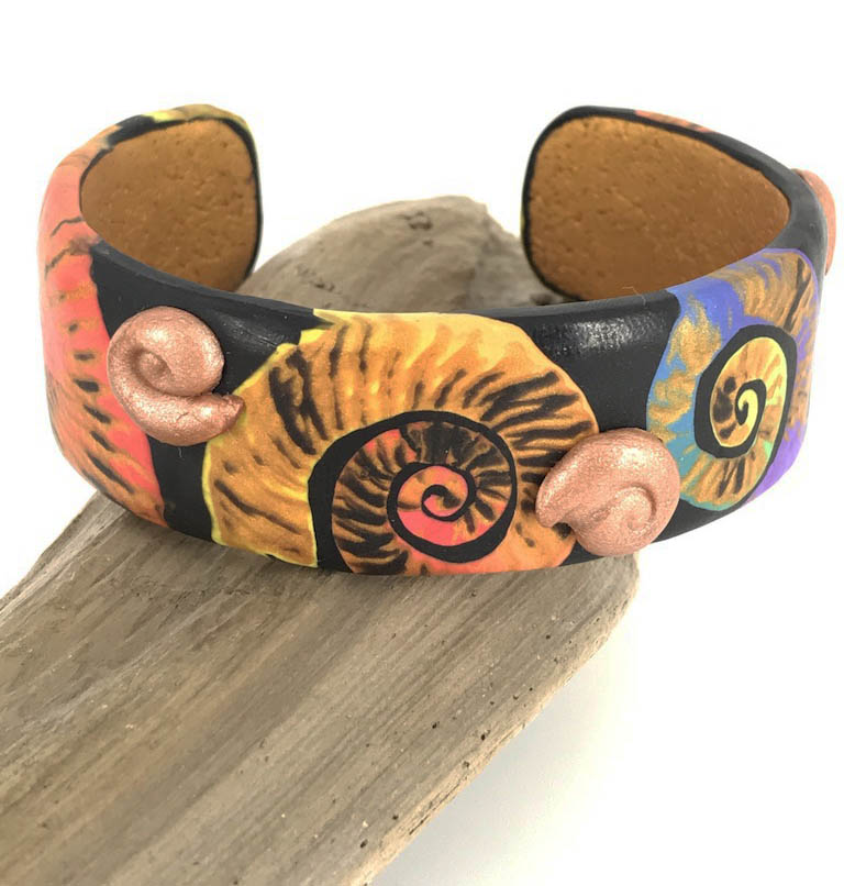 Color Symphony Cuff Bracelet – A One-of-a-Kind Masterpiece Handmade Using Polymer Clay By Linda Styles Smith Of NatureScapes Studio. Unique Gifts For Women. Front View.