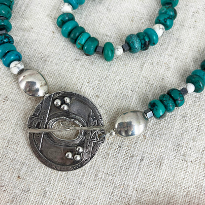 Shielded in God's Love Turquoise And Fine Silver Necklace Handmade By Linda Stiles Smith Of NatureScapes Studio. Close Up View. Beautiful Turquoise Gift Idea For Women.