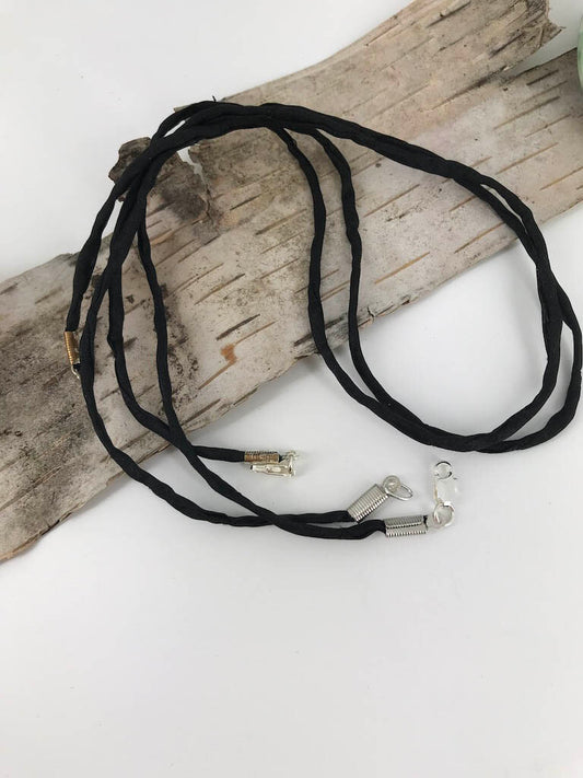 2mm thick black silk cord finished with silver plated lobster or spring ring clasp, handmade accessory by Linda Stiles Smith of NatureScapes Studio.