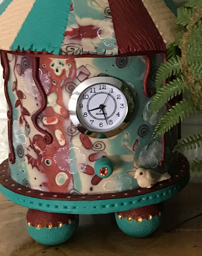 We do not remember Days - We remember Moments Desk Clock handmade with Polymer Clay by Linda Stiles Smith of NatureScapes Studio. Front close up view. Gift ideas for women.