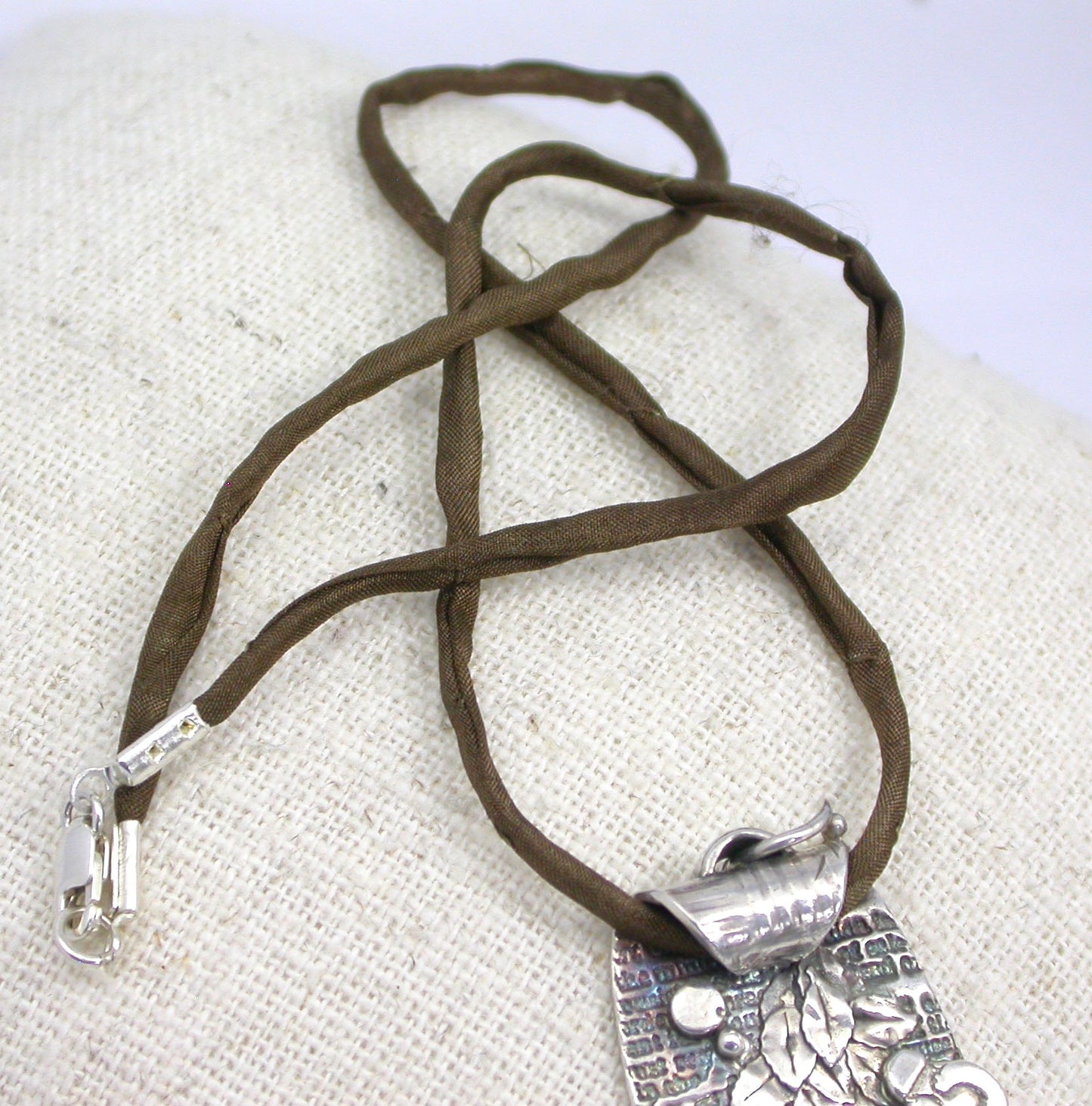 Example of 2mm thick brown silk cord finished with silver plated lobster or spring ring clasp, handmade accessory by Linda Stiles Smith of NatureScapes Studio. Pendant NOT included.
