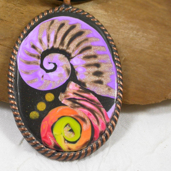 Purple Swirl Nautilus in copper One-of-a-Kind Necklace