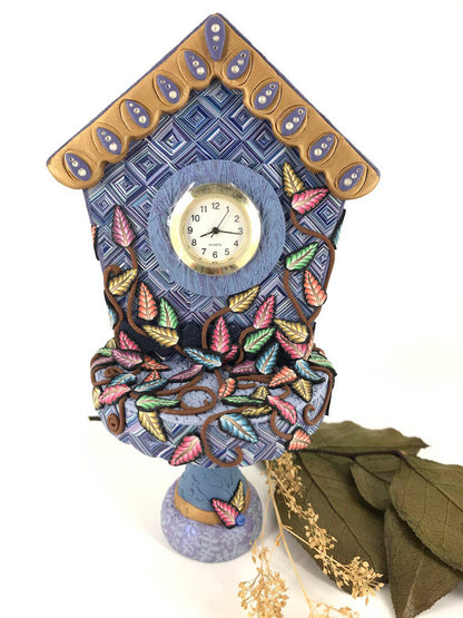 Time Flies Cupcake Stand Desk Clock handmade with Polymer Clay by Linda Stiles Smith of NatureScapes Studio. Front view. Gift ideas for women.