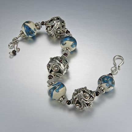Life Swirls Silver and Glass Bead Bracelet