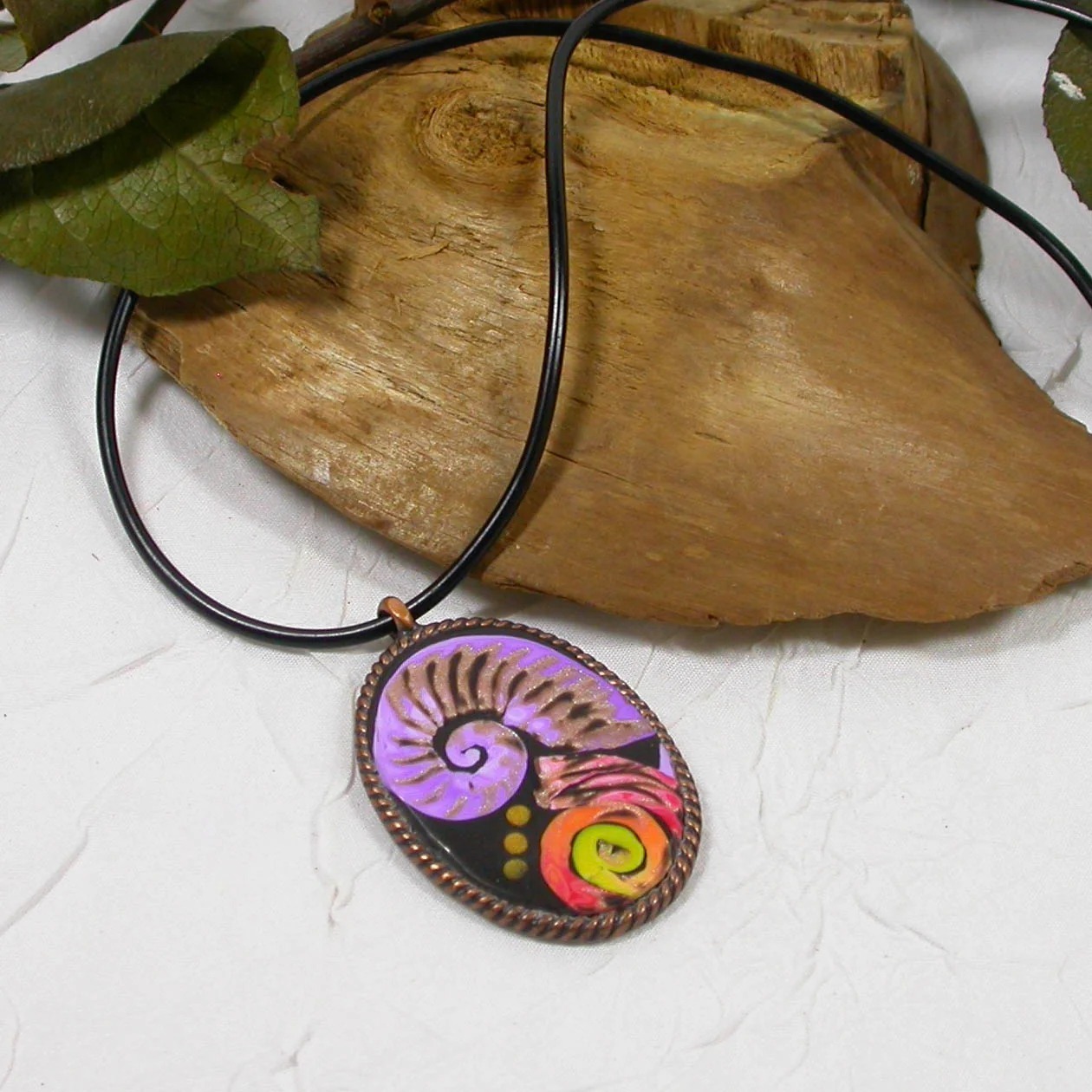 Purple Swirl Nautilus in Copper One-of-a-Kind Necklace