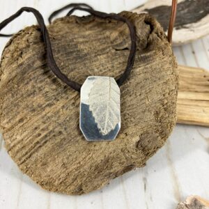 Leaf Print in Fine Silver on Silk Neck Cord